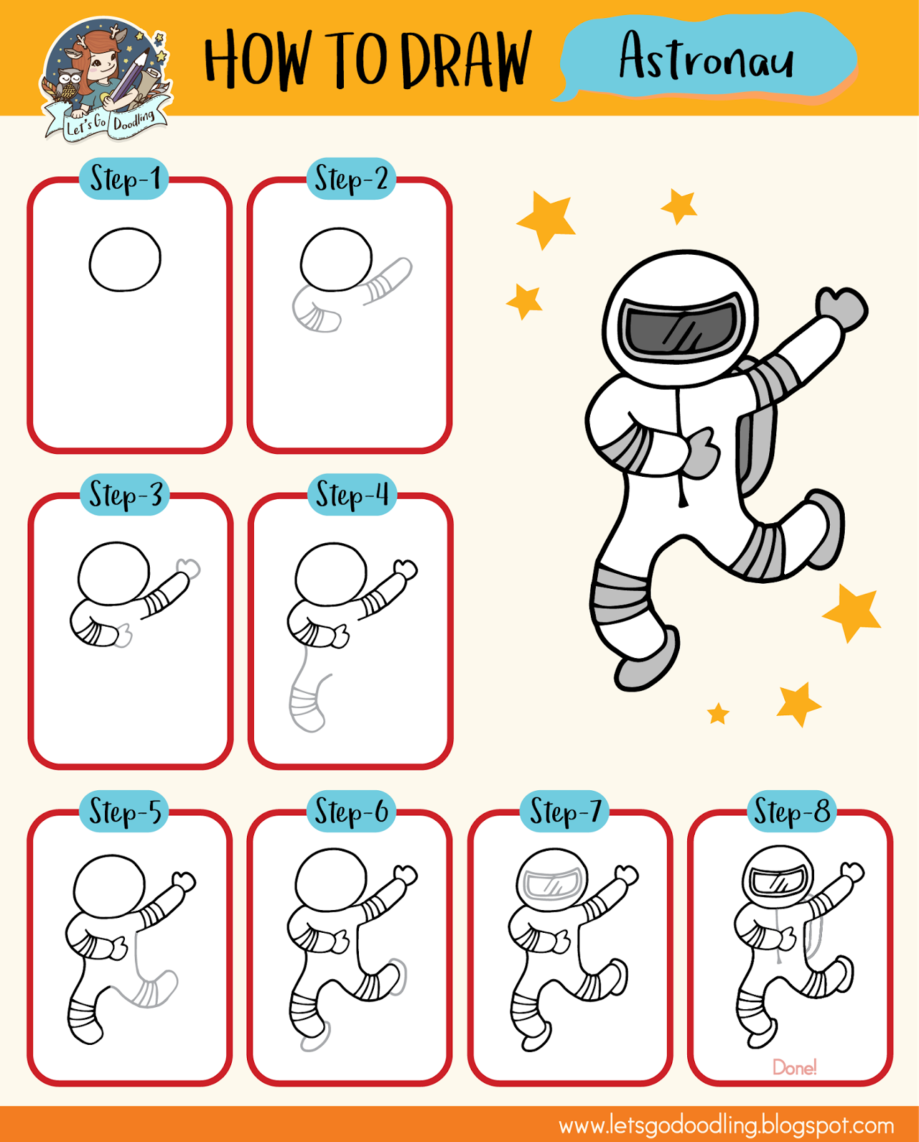 how to draw an astronaut step by step