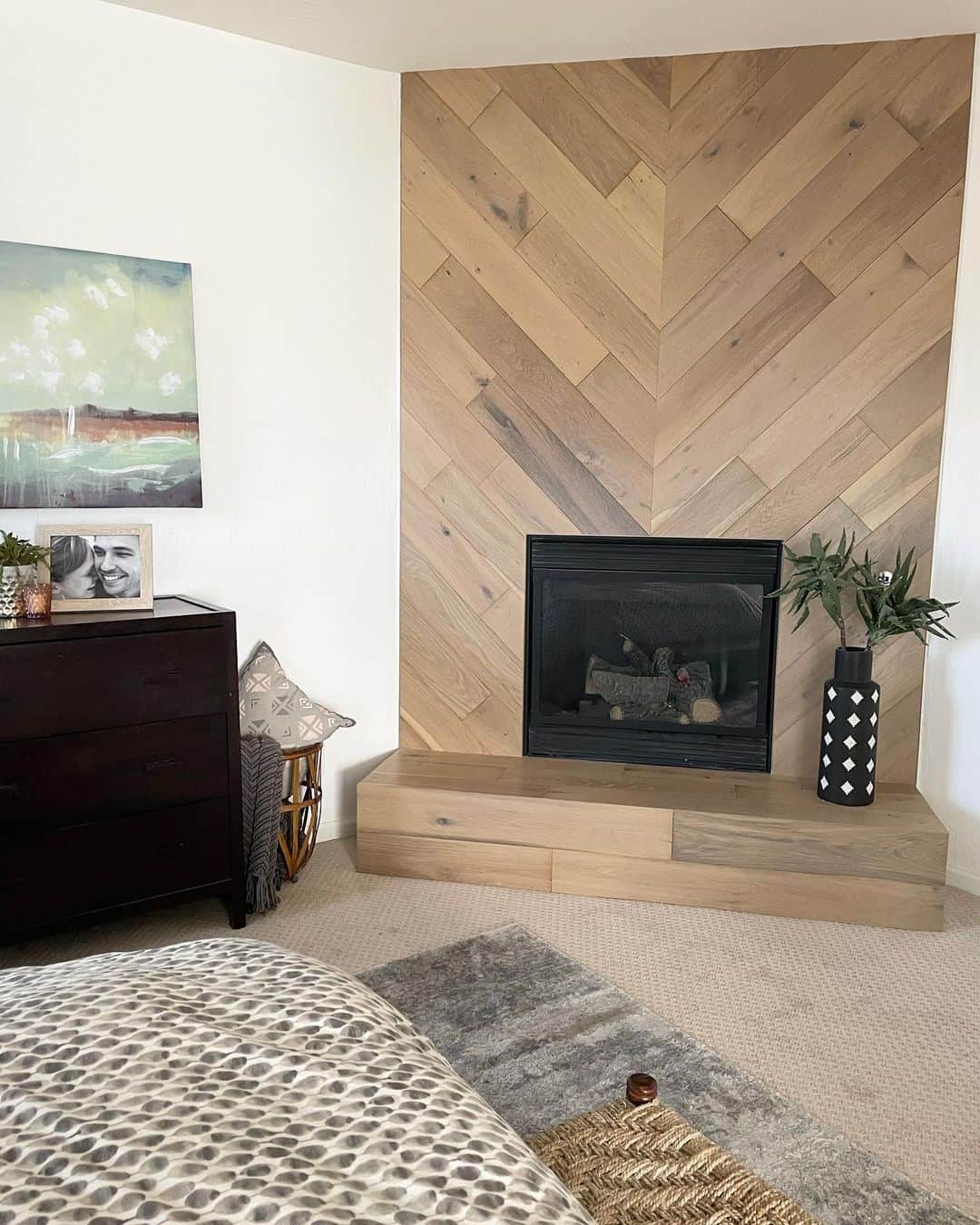 herringbone shiplap fireplace