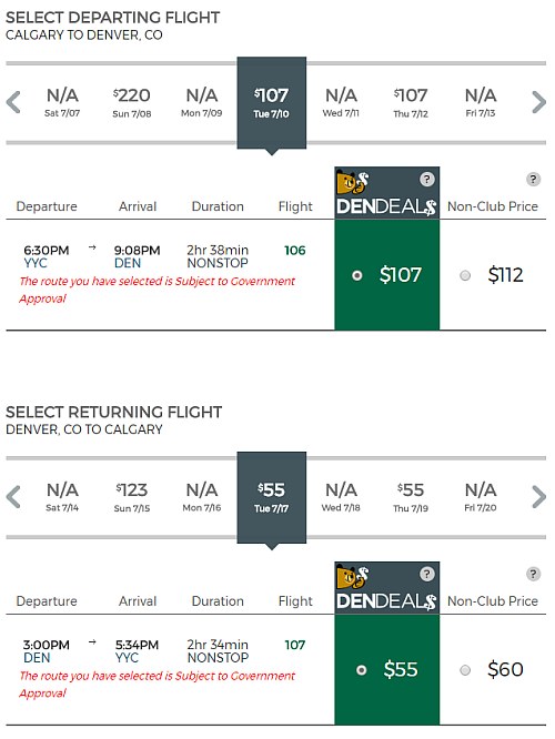 flights calgary to denver colorado