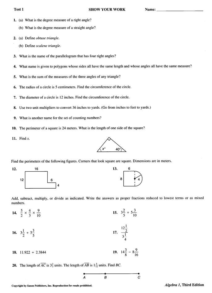 saxon algebra 1 2 test forms pdf