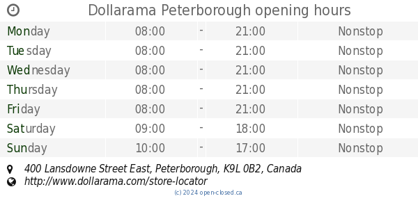 dollarama hours peterborough