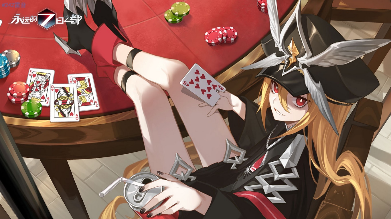 anime girl playing cards