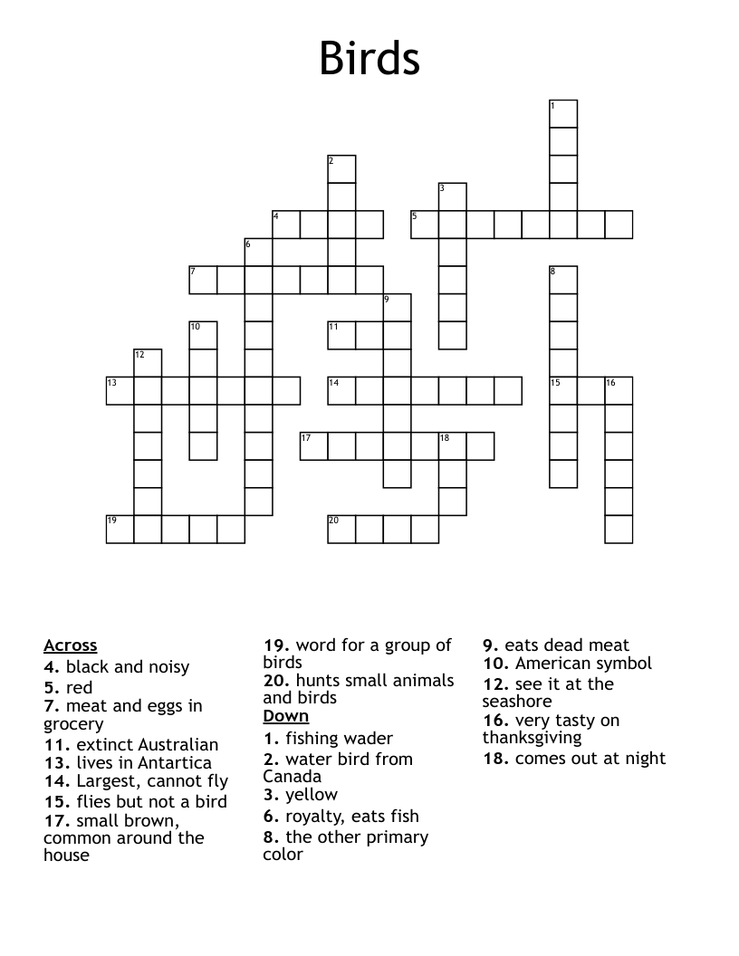 common bird crossword