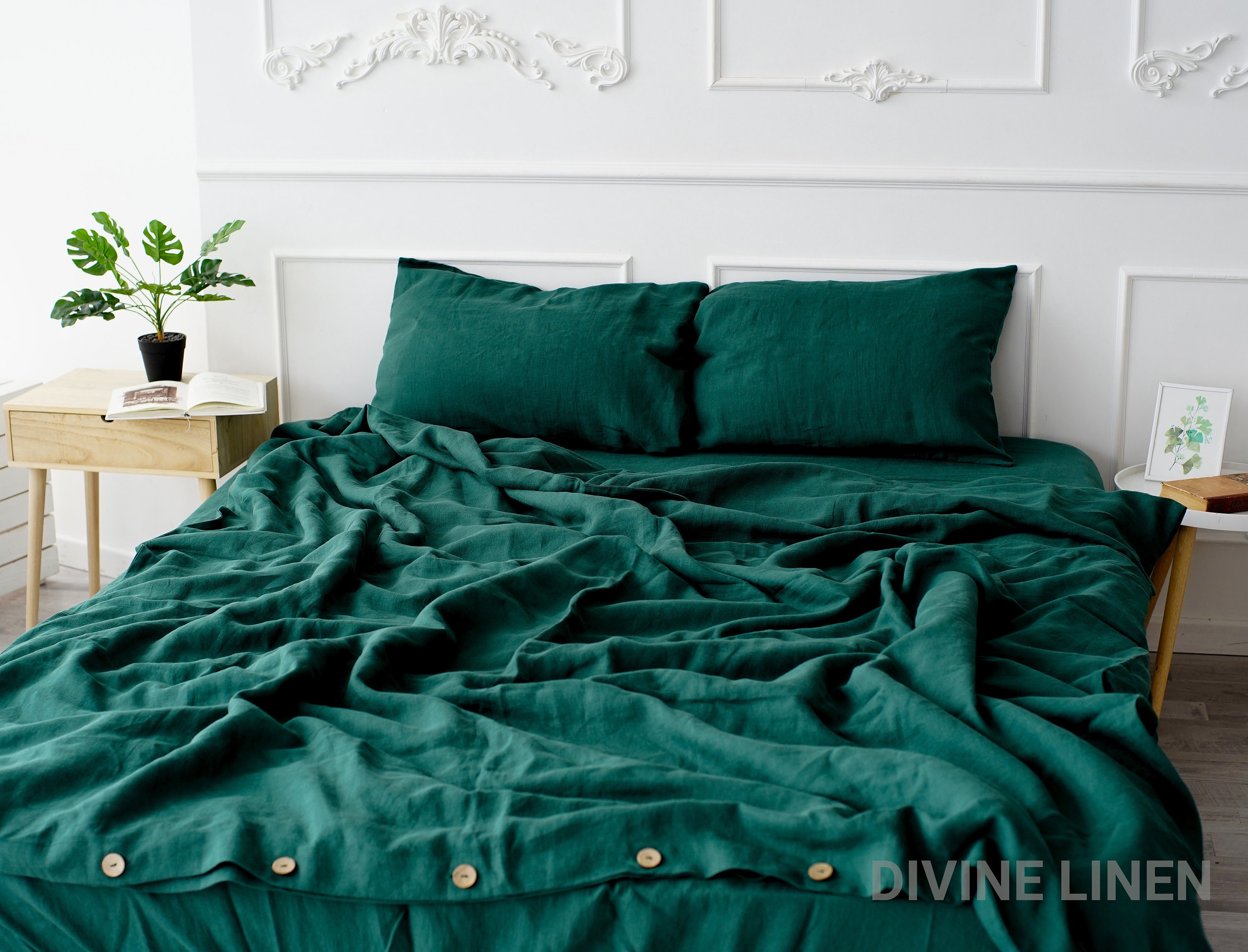 emerald green bed linen