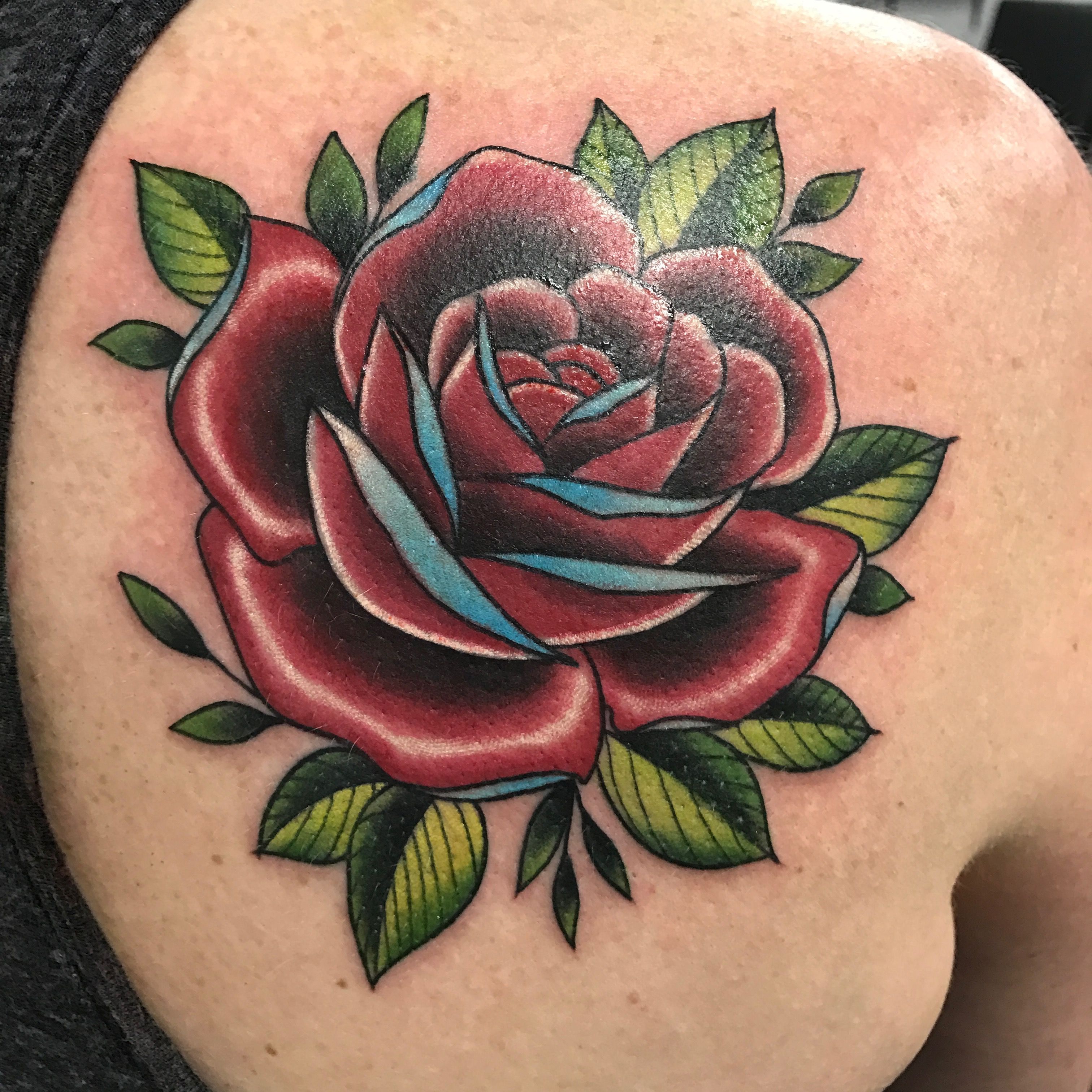 neotraditional rose tattoo