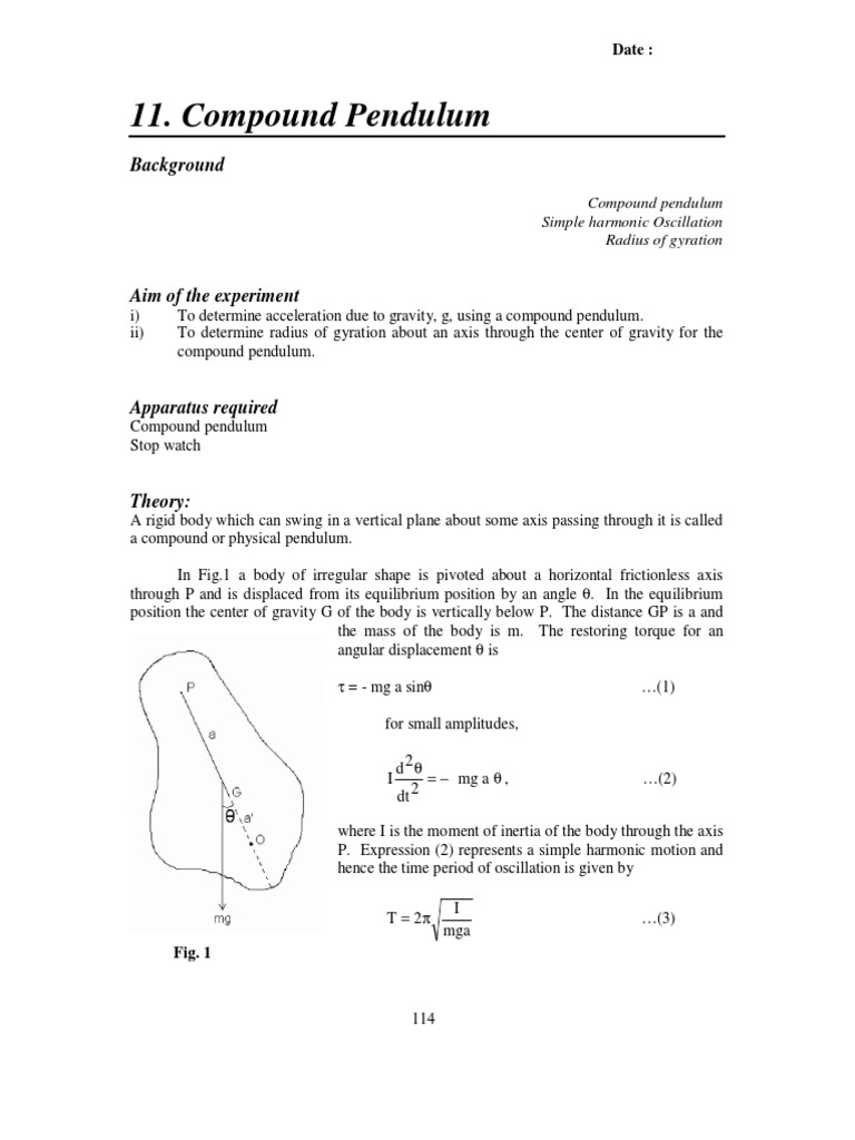 compound pendulum experiment lab report