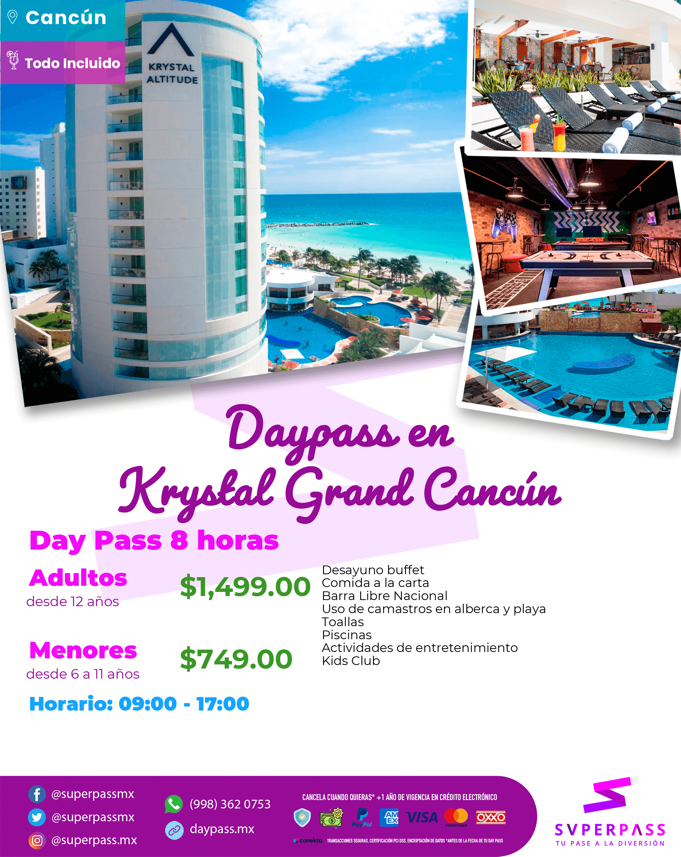 hotel krystal cancun day pass