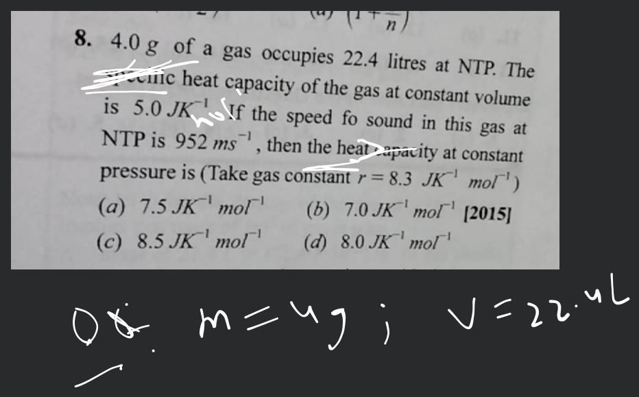 4.0 g of a gas occupies