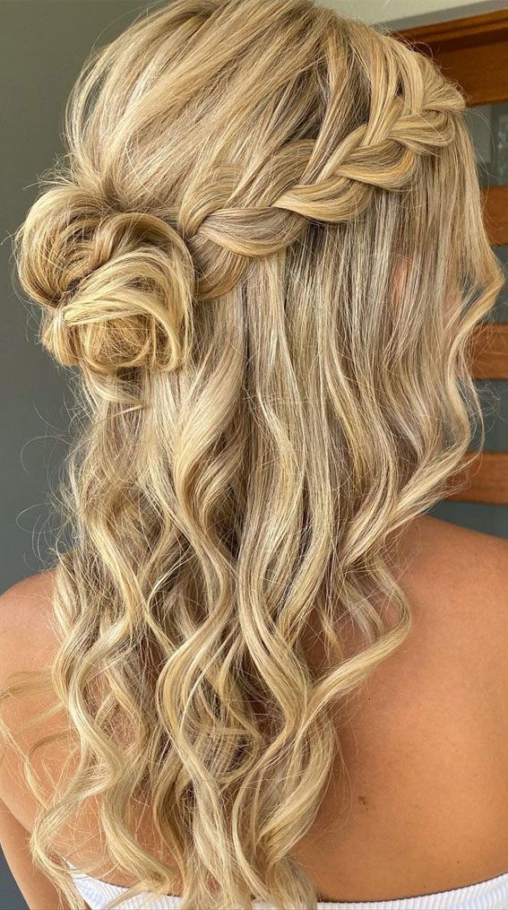 messy half up half down wedding