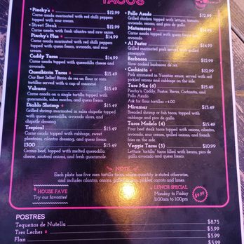 pinchys tacos menu