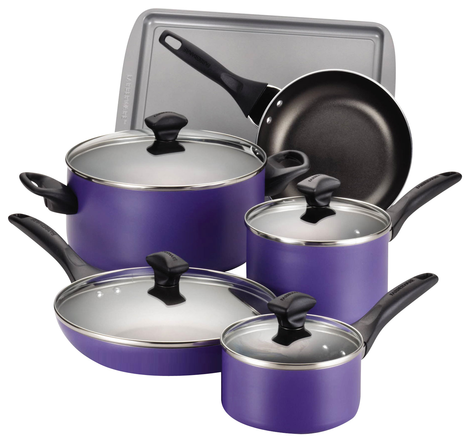 purple saucepans