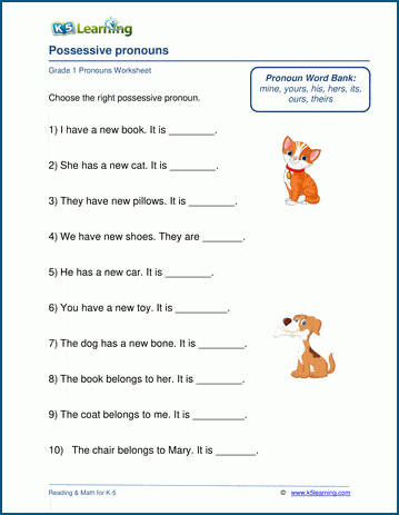 worksheets possessive pronouns