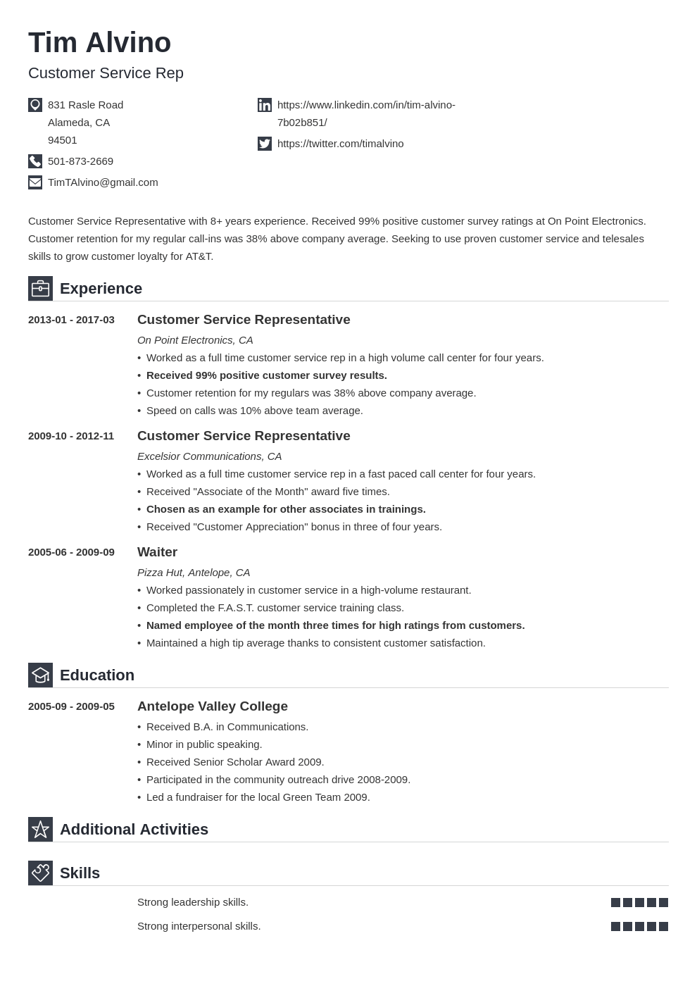 customer care resume sample