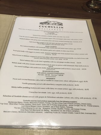 cuchullin restaurant menu