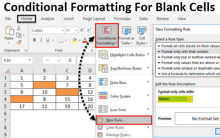 conditional format if cell is blank