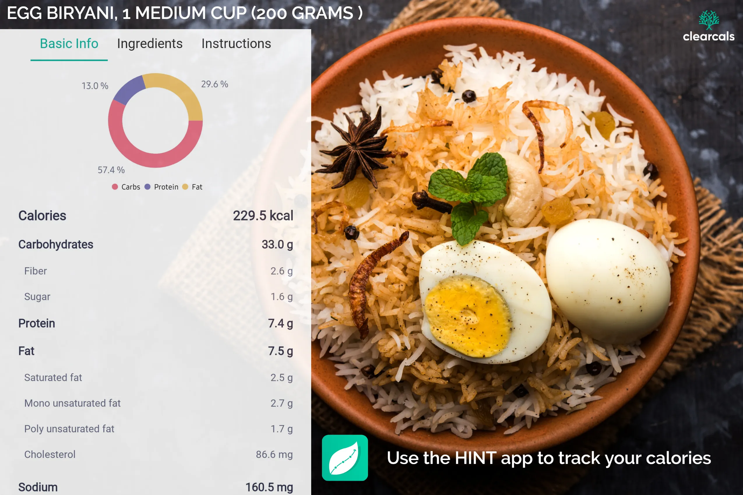 biryani calories 100g