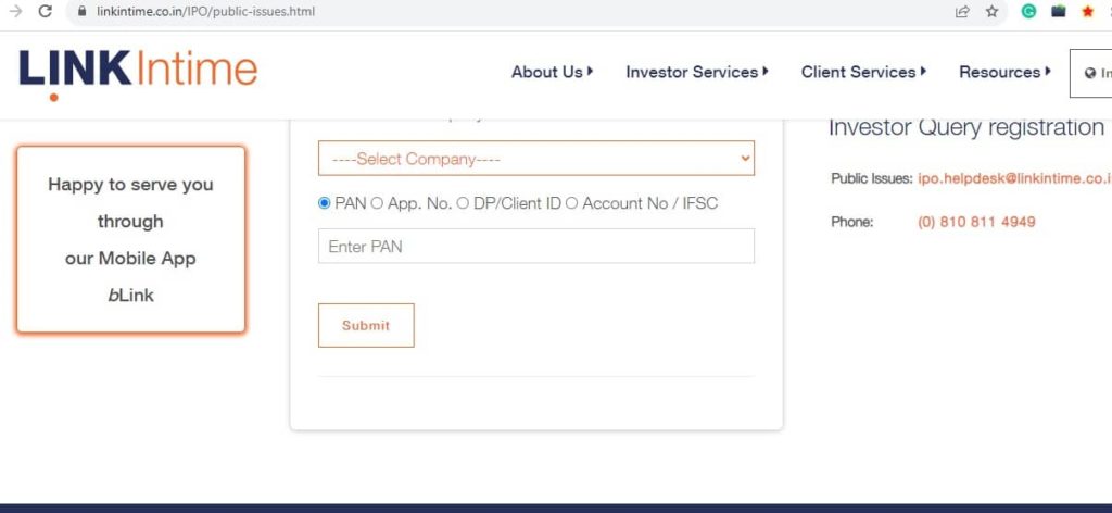 link intime ipo allotment status