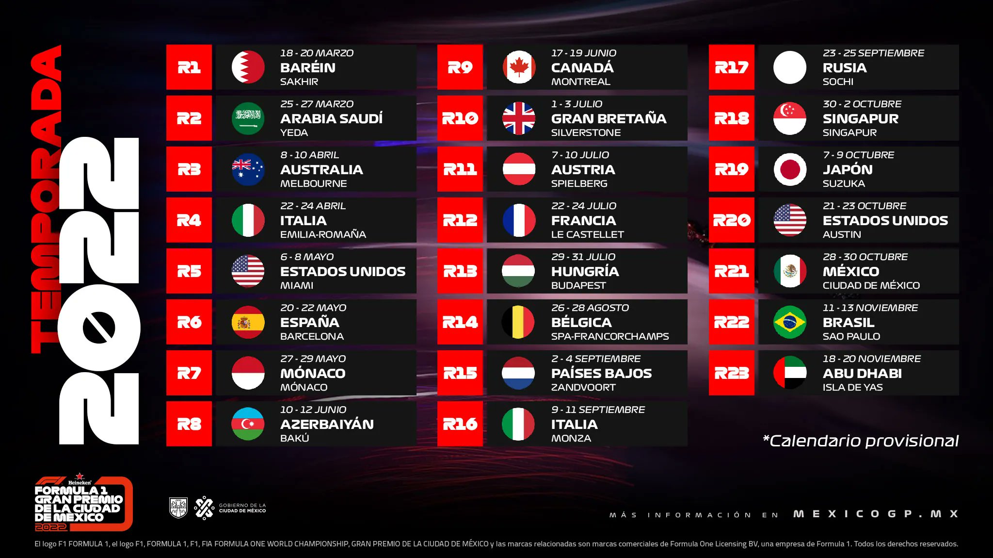 calendario f1 2022 horarios