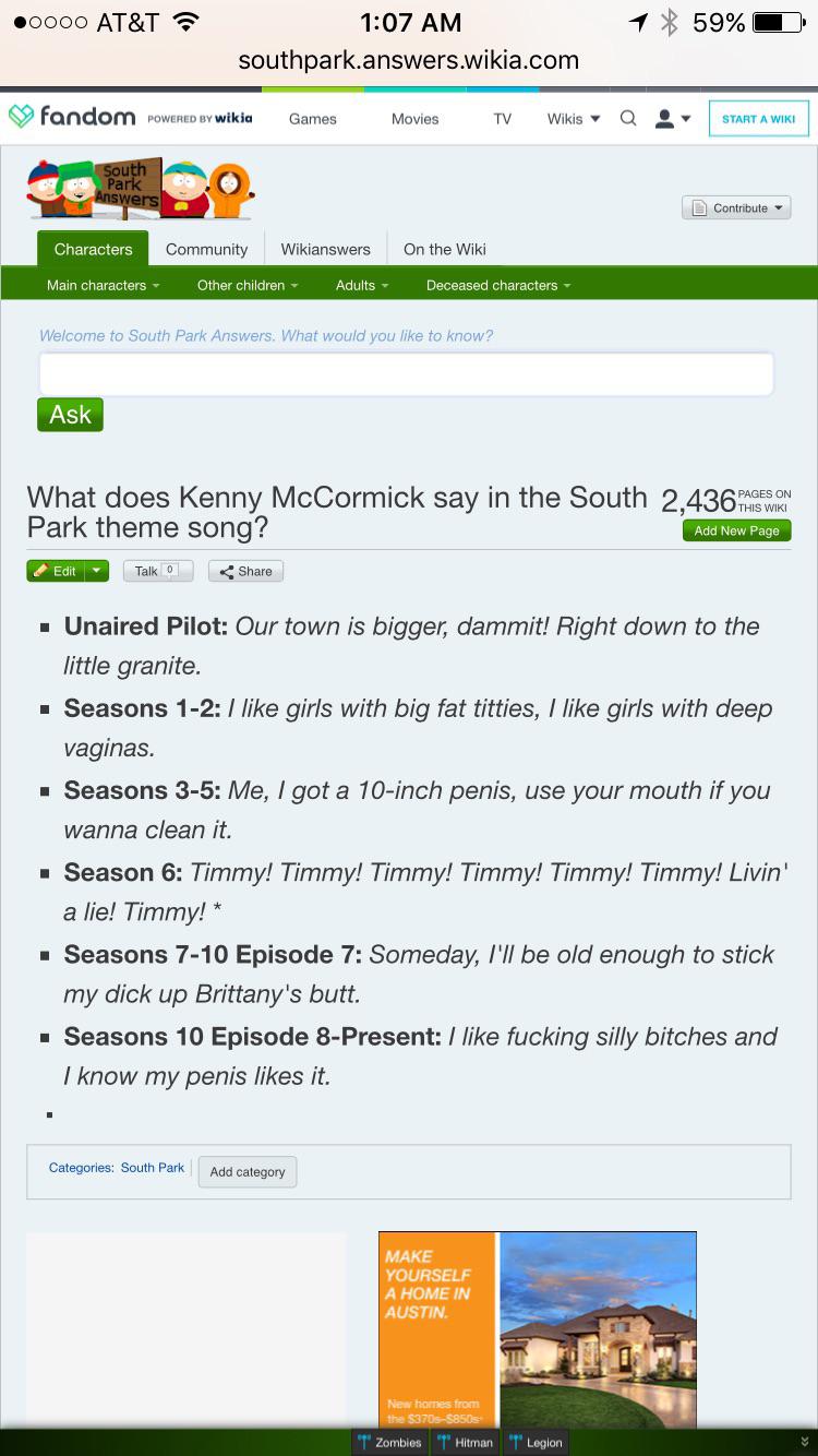 south park intro what does kenny say