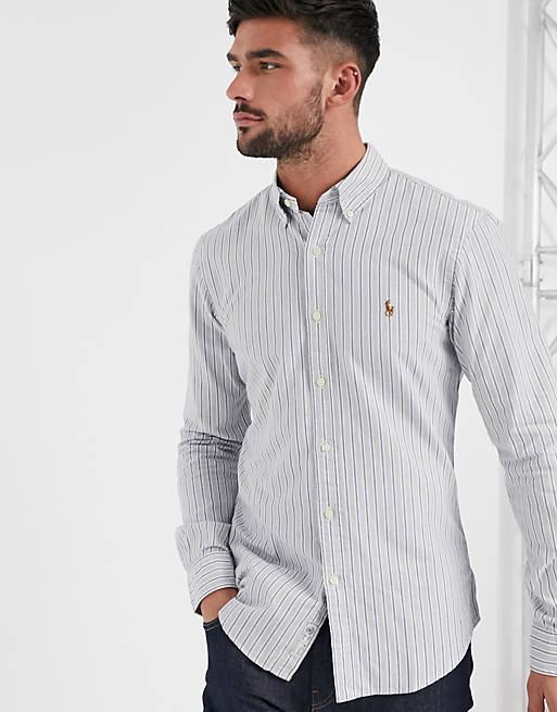 ralph lauren slim fit striped oxford shirt