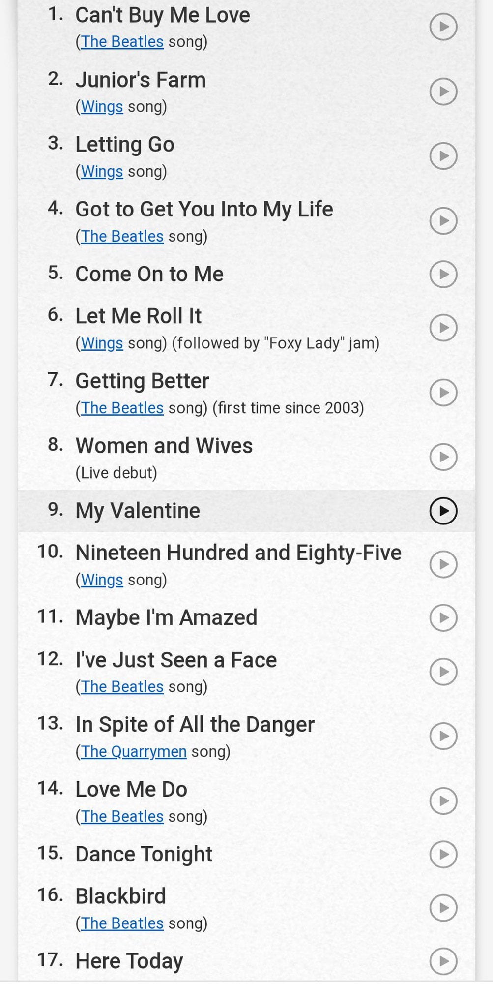 paul mccartney setlist