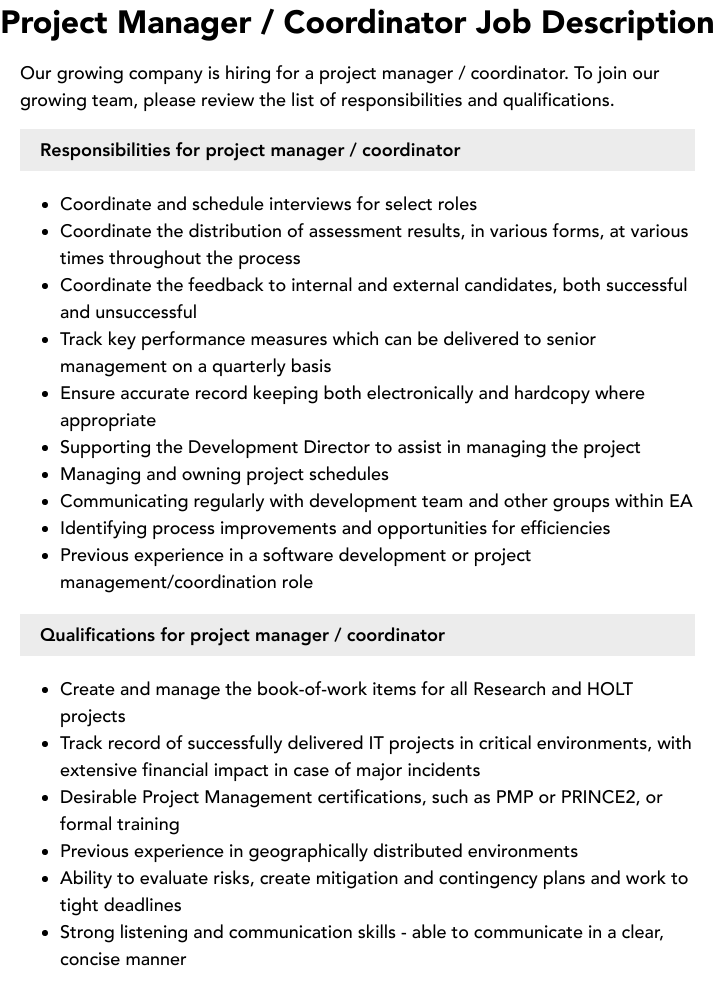 project coordinator positions