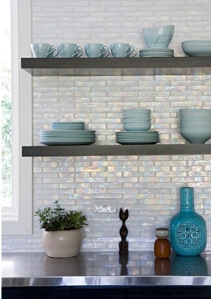 iridescent subway tile backsplash