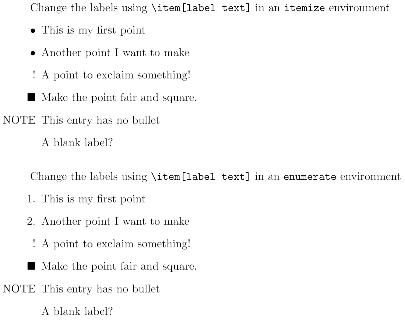 bullet points in latex