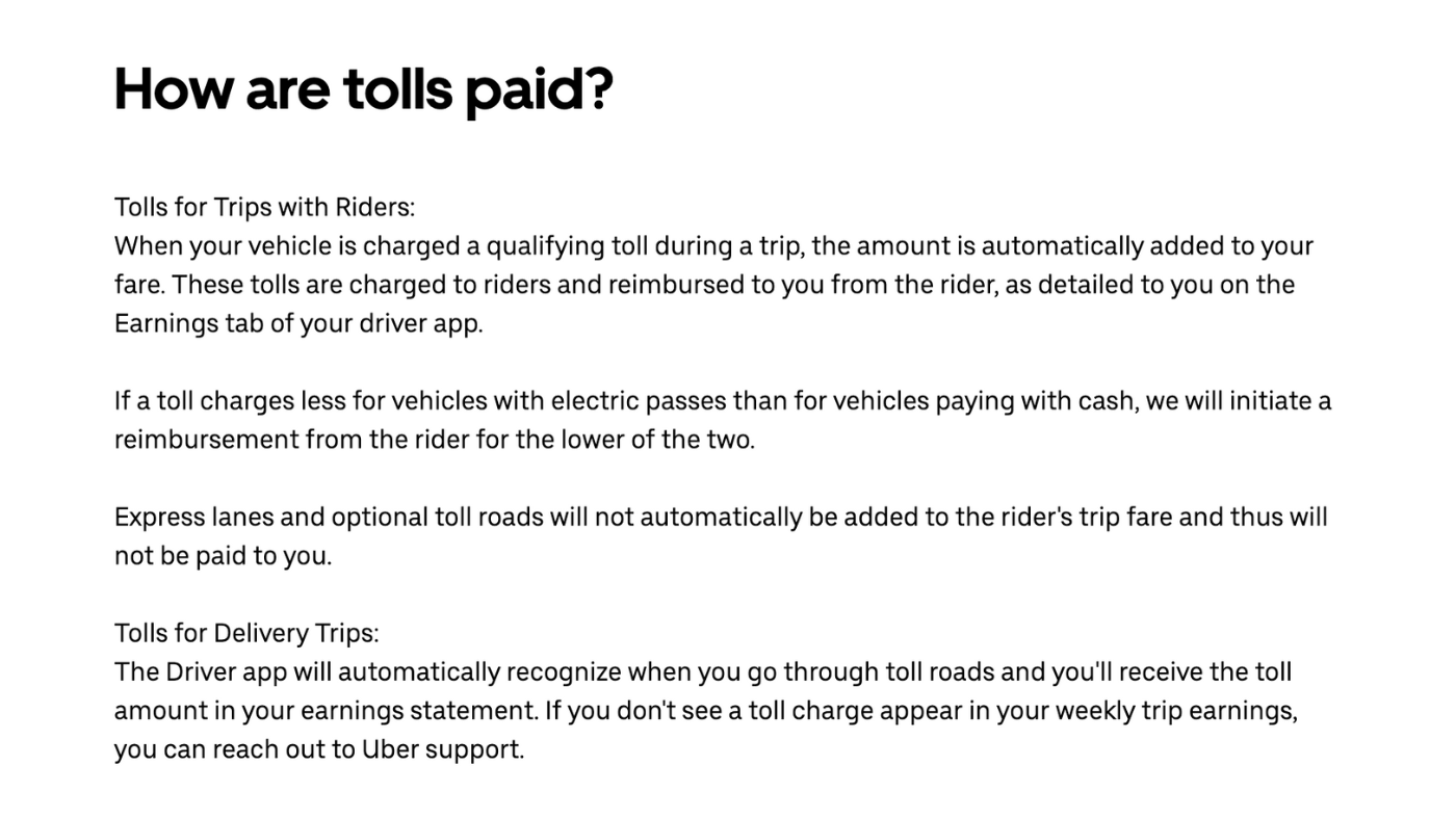 tolls and uber