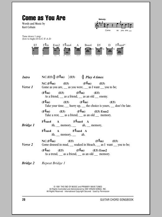 come as you are guitar chords