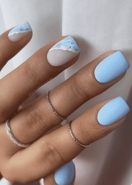 blue nails designs short