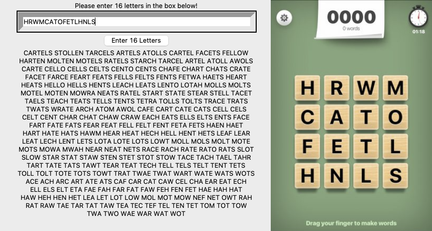 4x4 word hunt solver