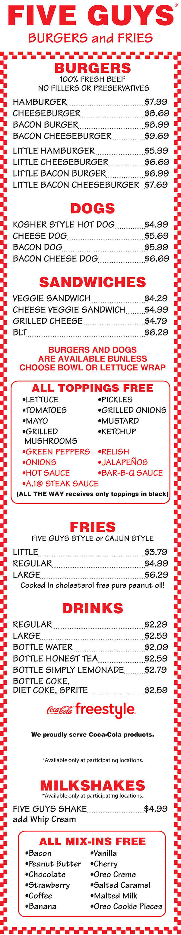 5 guys menu with prices