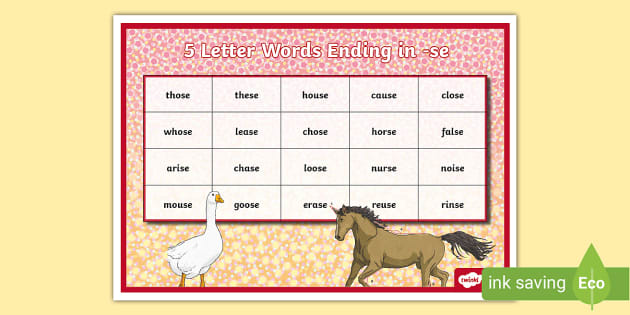 5 letter word ending in se