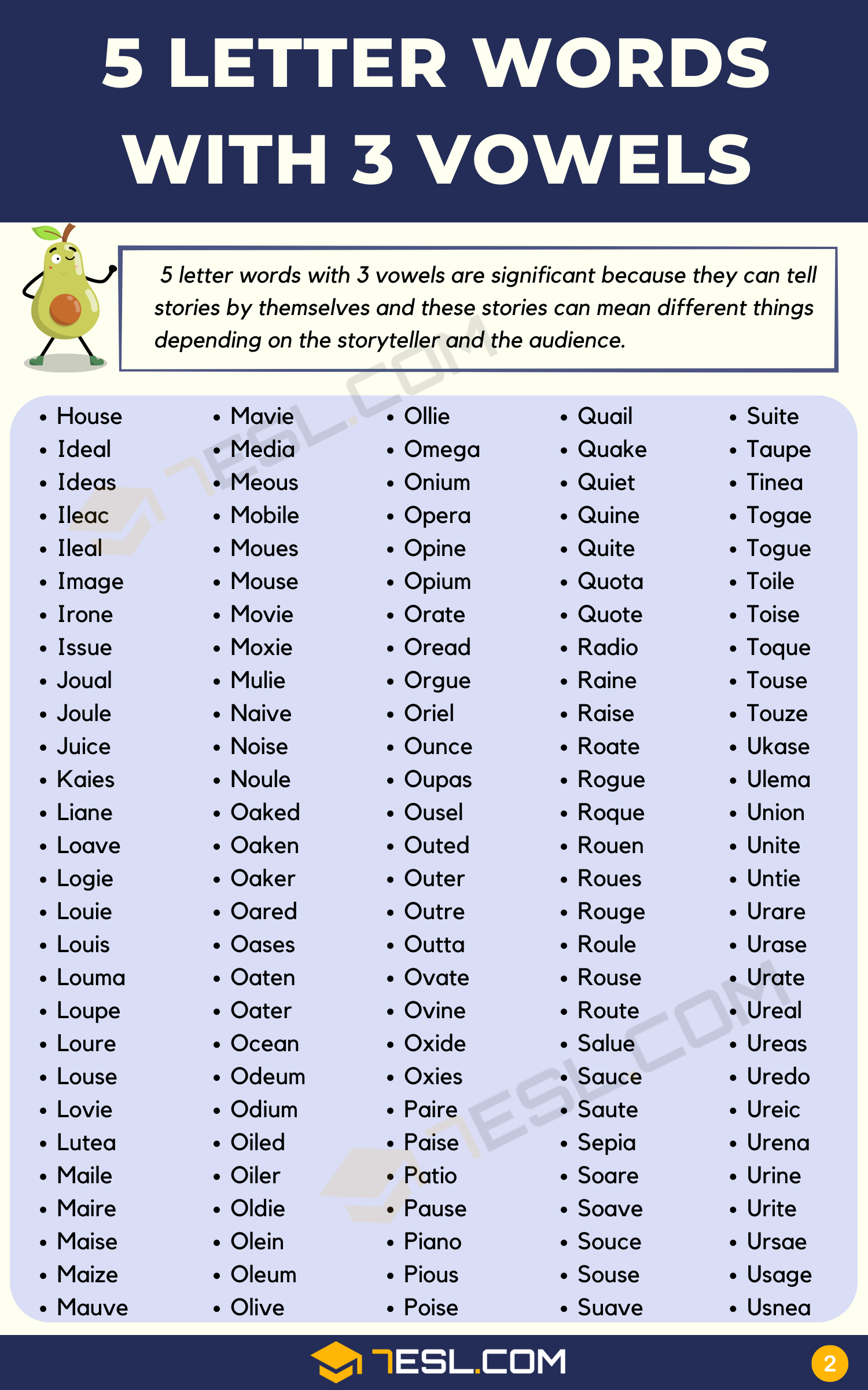 5 letter words with 3 vowels