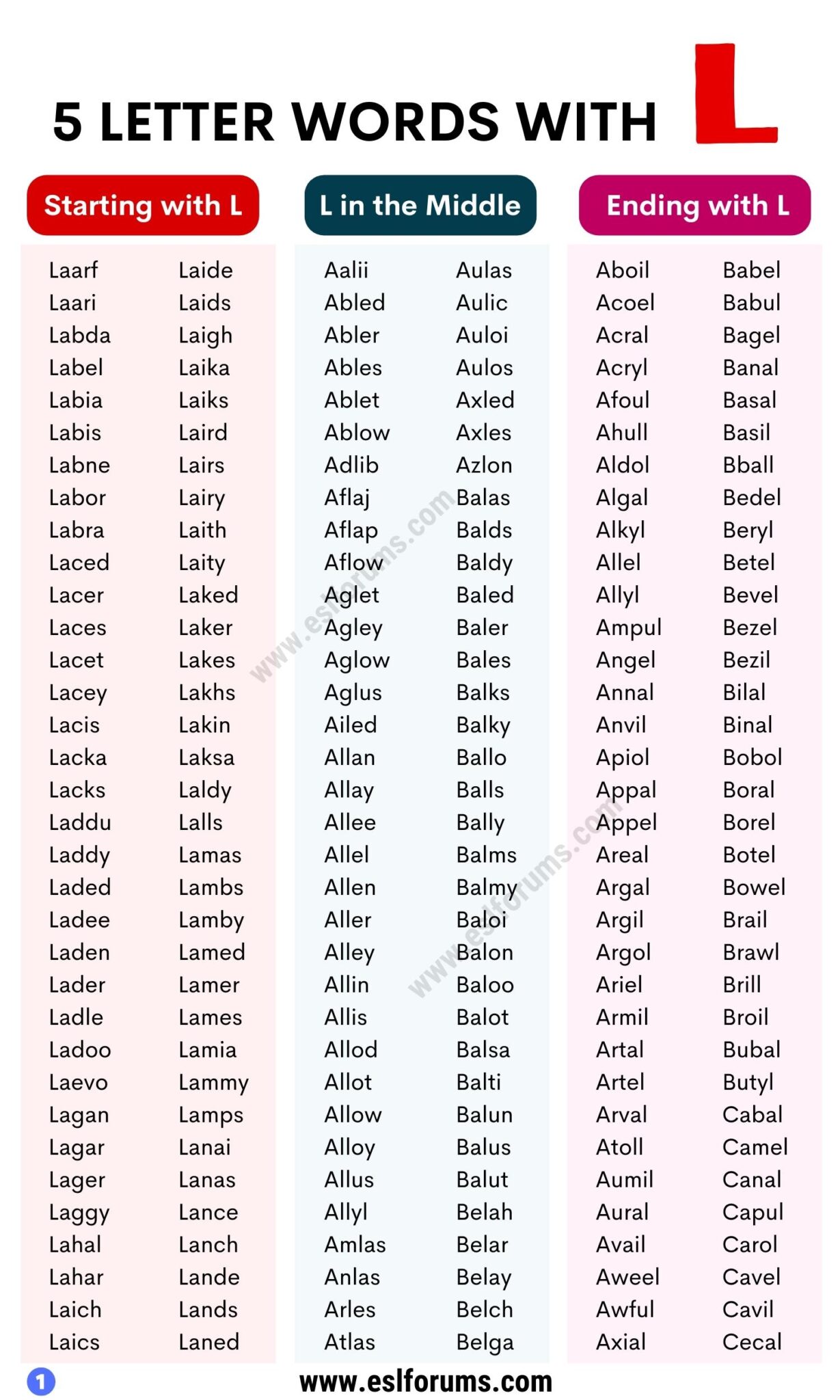 5 letter words with l in the middle