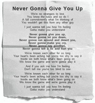 never gonna up lyrics