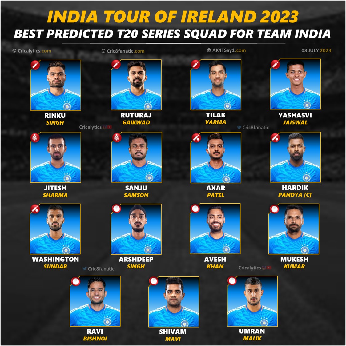 ireland vs india team squad 2022