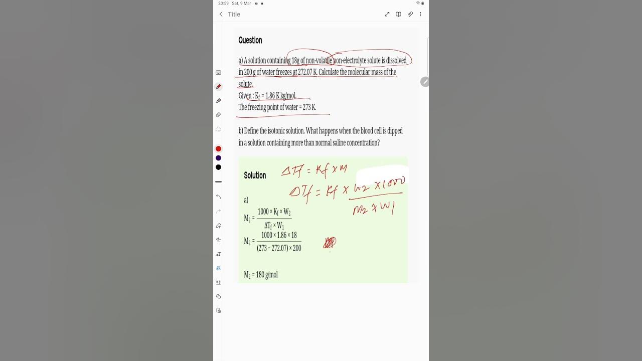 a solution containing 18g of non volatile