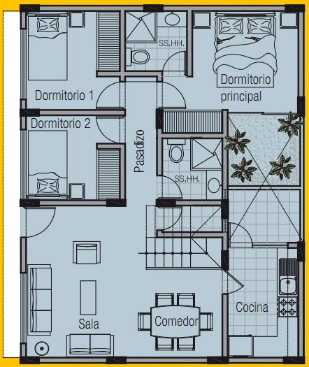 moderno plano casa 80 metros cuadrados 3 dormitorios