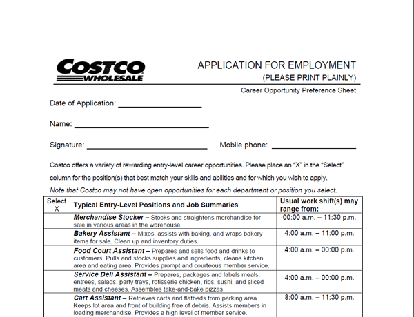 costco jobs application