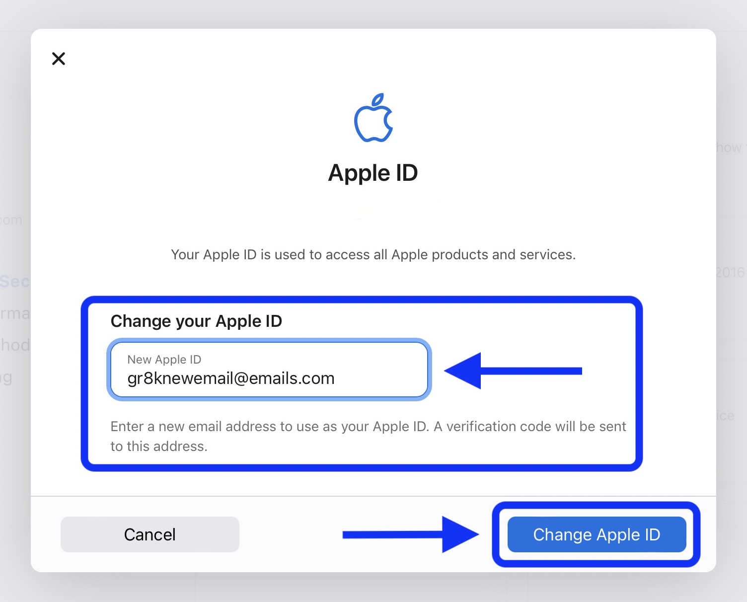 how to change email address on apple id