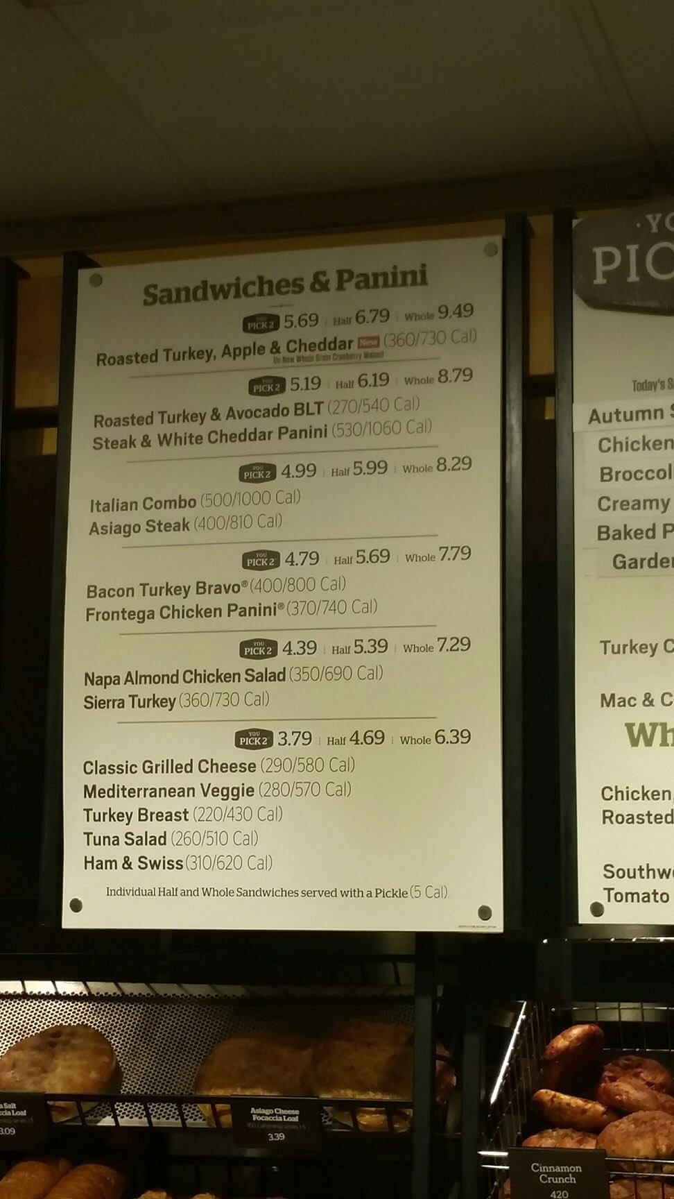 panera restaurant menu