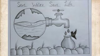 save water pencil drawing