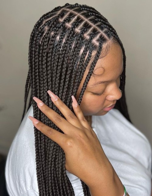 medium sized neat box braids