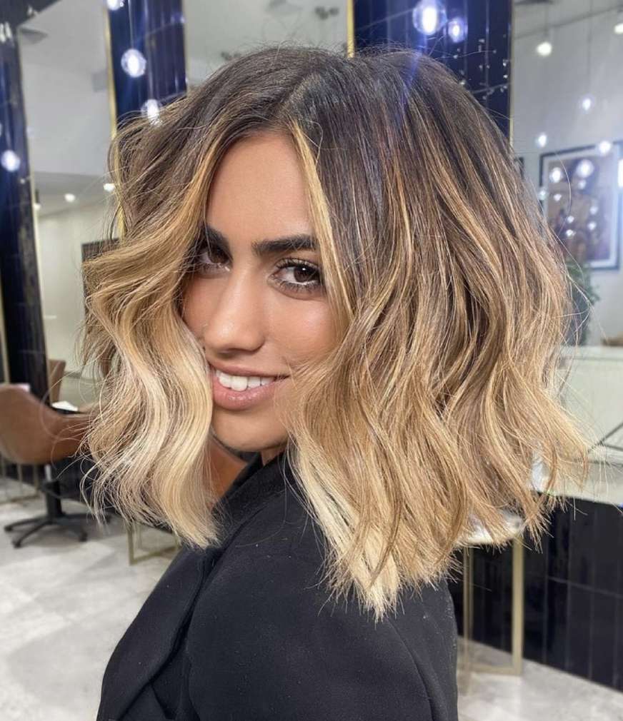 brown shoulder length hair with blonde highlights