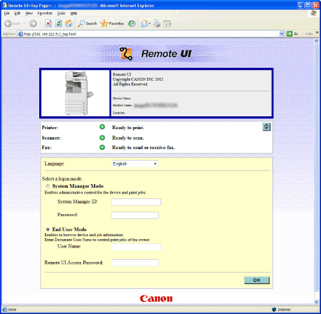 remote ui canon printer