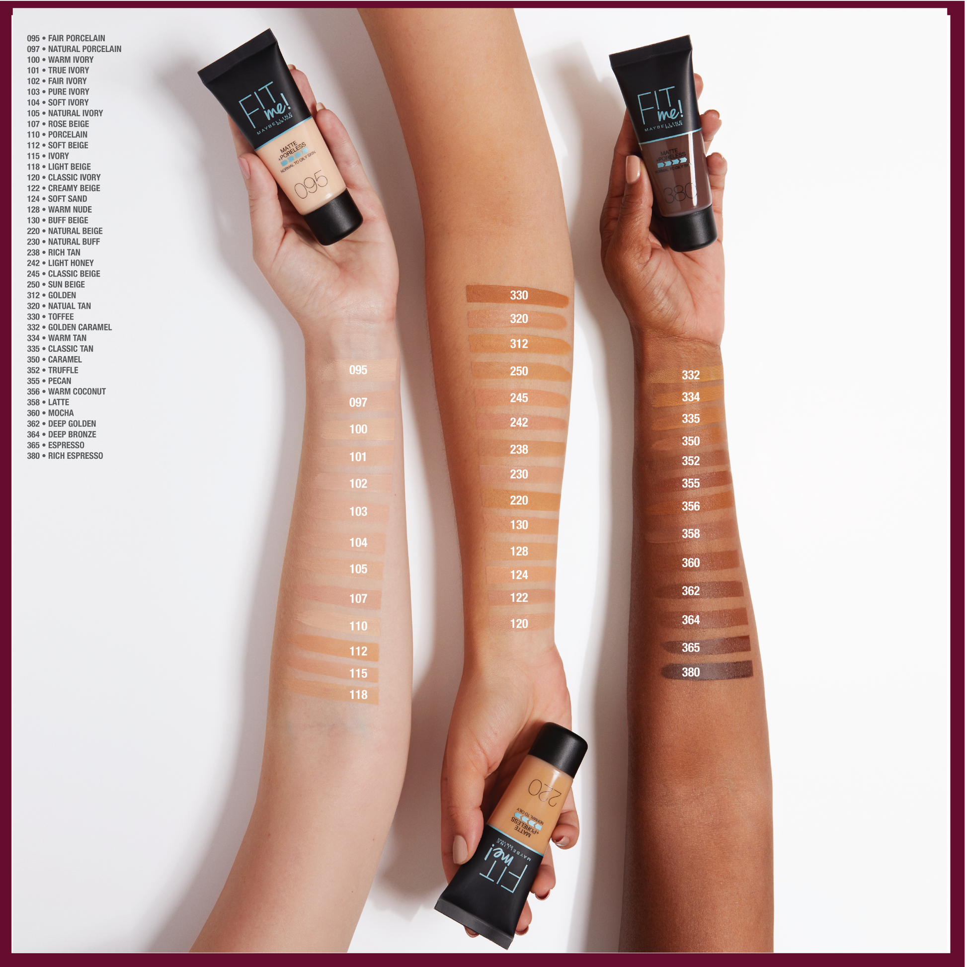 maybelline new york fit me matte poreless foundation shades