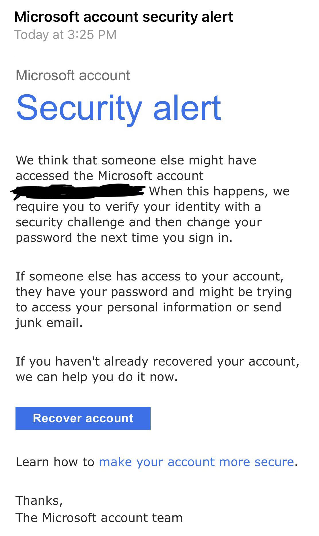 microsoft security alert email