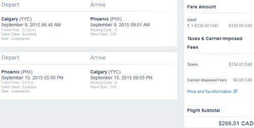 flights from calgary to phoenix arizona